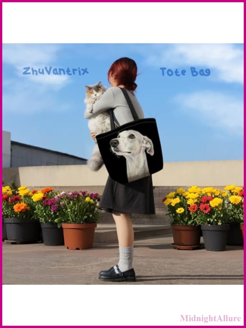 Greyhound Graphic Print Polyester Tote Bag Reusable Shoulder Carryall - Picture 5 of 6